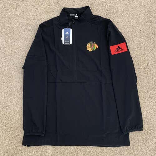Team Issued Adidas Chicago Blackhawks 1/4 Zip Up Jacket Men's Size Large + XL