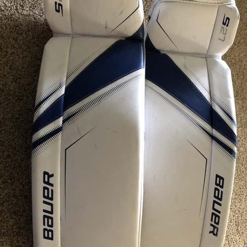 White Junior 30" Bauer Supreme S27 Goalie Leg Pads