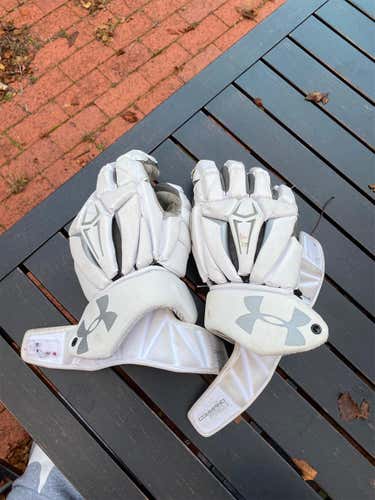 White Used Player's Under Armour Command Pro 2 13" Lacrosse Gloves