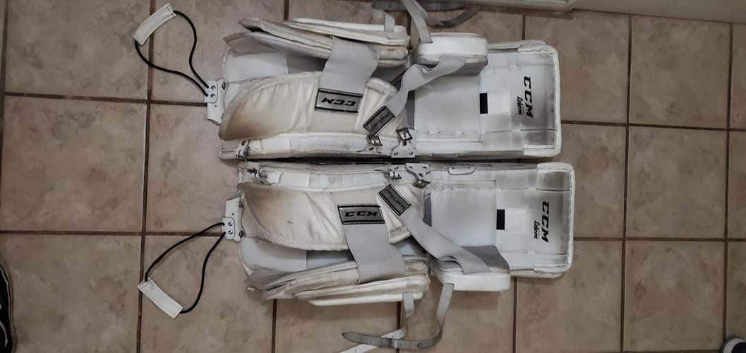 White Senior Used 32" CCM Premier Pro Goalie Leg Pads