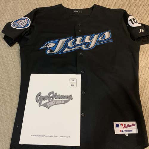 GAME USED/ SIGNED, Scott Schoeneweis Blue Jays Alternate Black Jersey 46’
