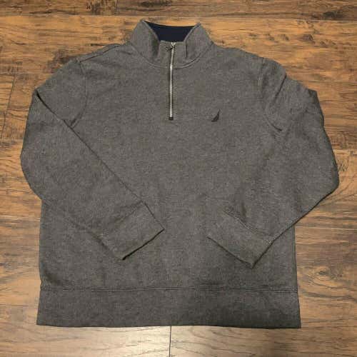 Nautica Mens Gray/Navy Fleece 1/4 Zip Sweatshirt Jacket  Size Large