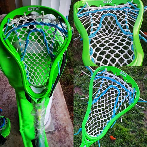 STX Girls' Lacrosse Crux 100 COMPLETE Starter Pack, Green/Blue - RESTRUNG w/ MESH-NO TRADES