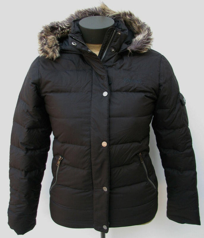 Marmot Girl's Black Faux-Fur Hooded 700-Fill Down Puffer Coat Jacket Sz. Large L