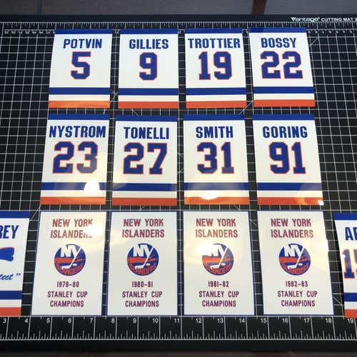 New York Islanders Replica Stanley Cup and Retired Number Vinyl Decal Banner Sticker Set