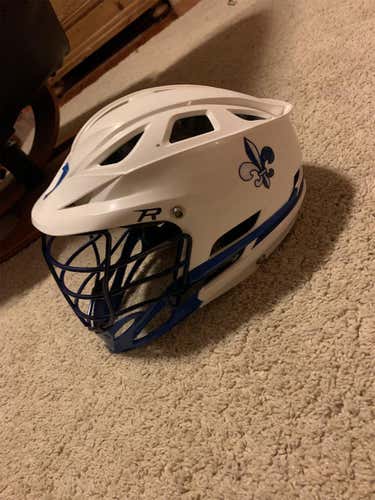 St. Mary’s White Team Helmet With Chrome Blue Face Mask, Cascade R Good Condition