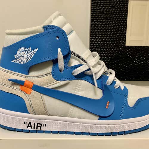 Blue Men's Size 11 Nike Faux OFF-WHITE X AIR JORDAN 1 RETRO HIGH OG 'UNC' Shoes