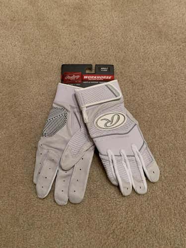 NEW Rawlings Workhorse Batting Gloves, White/White Adult XL