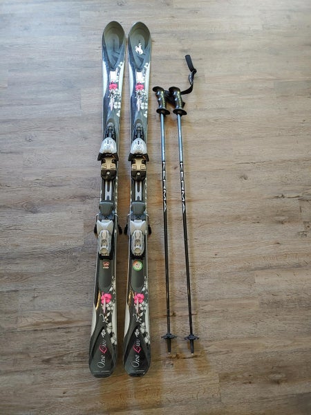 Used K2 All Mountain T-Nine One Luv Skis With Bindings Max Din 11 and Kerma Poles