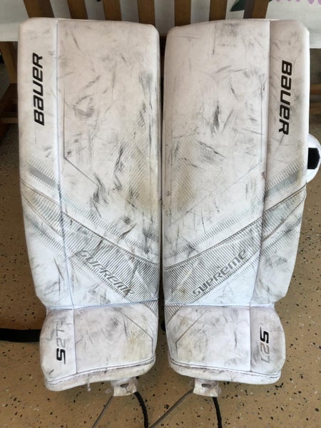 White Used Junior 26" Bauer Supreme S27 Goalie Leg Pads