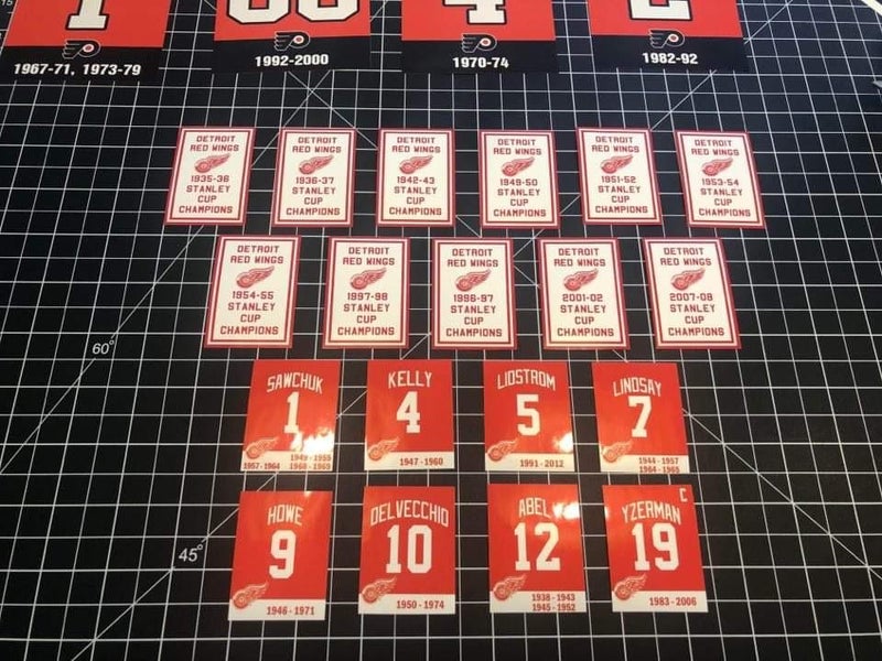Boston Bruins Stanley Cup & Retired Number Decal Banners Set & WILLIE O'REE