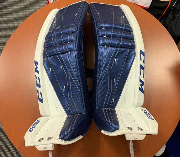 Blue Used Senior 36" CCM Extreme Flex lll Goalie Leg Pads Pro Stock - #80 Eddie Pasquale (Syracuse)