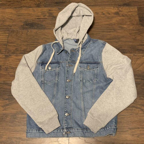 H&M Divided Men's Light Blue Denim Gray Sweatshirt Jacket Sz Lg