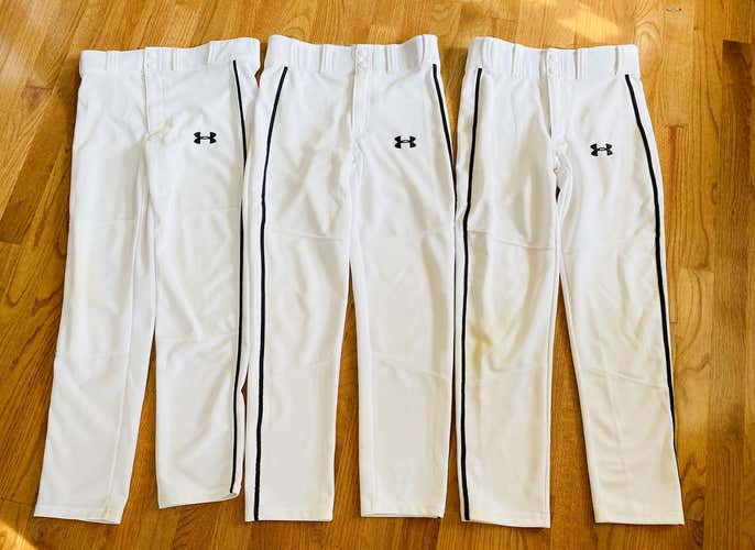 Used Youth White Under Armour Baseball Pants with Black Piping - Set of 3 - Size Medium