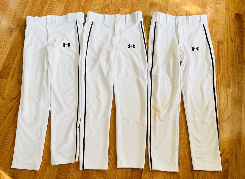 Used Youth White Under Armour Baseball Pants with Black Piping - Set of 3 - Size Medium