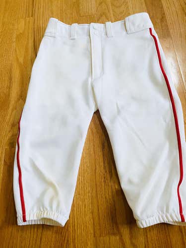 White Used Youth XL Mizuno Knicker Baseball Pants with Red Piping