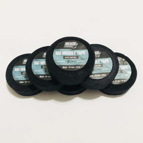 6 Pack SIG Hockey Black Cloth Hockey Tape (Made In Canada By SportsTape)- 24mmX18M