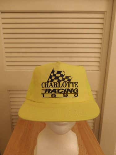 Vintage 1990 Charlotte Racing Yellow Mesh Trucker Snapback Hat NASCAR