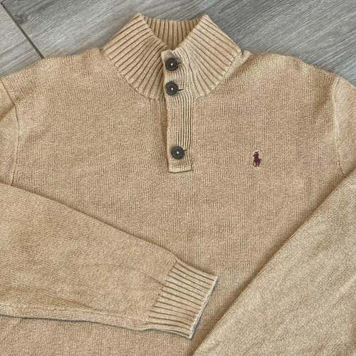 Polo Ralph Lauren Sweater Mens Large Brown Collared Quarter Zip Button Pullover