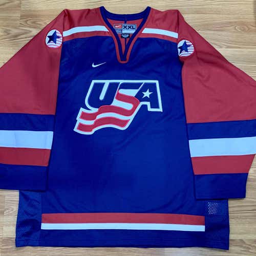 Nike 2002 Authentic Olympic Team USA Retro Knit Hockey Jersey Blue