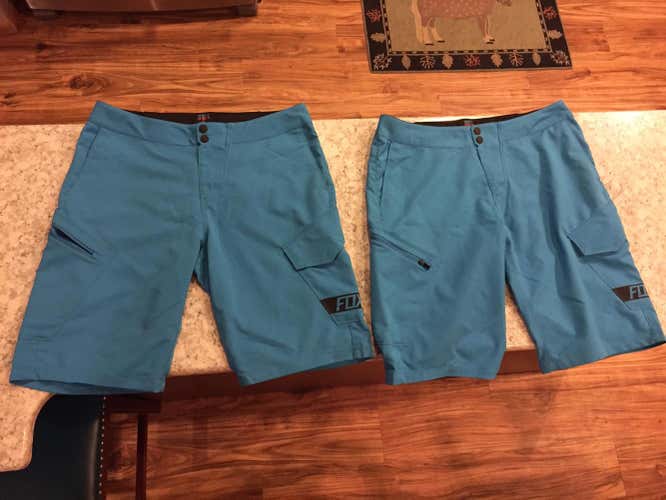 2 Pairs of Blue Used Men's Adult Size 34 Fox Ranger Mountain Bike Shorts (sold in set)