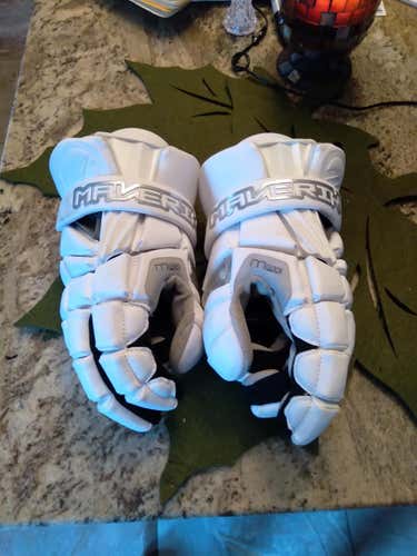 White Used Player's Maverik Max Lacrosse Gloves 14" these gloves where used one time like new