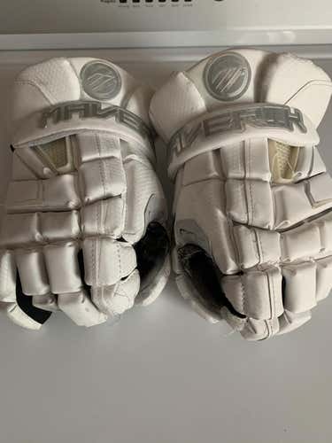 White Used Player's Maverik M4 Lacrosse Gloves 13"