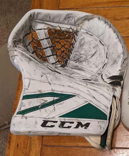 Ben Bishop Practice Glove White/Green Senior Used CCM Regular Premier II Pro Stock