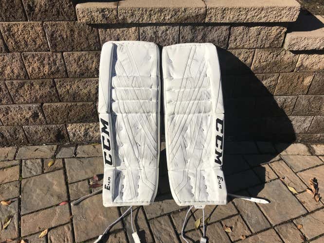 White Used Senior 33" CCM Extreme flex 4.9 Goalie Leg Pads