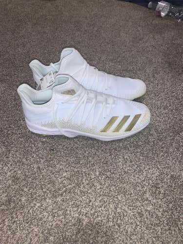 White and Gold Adidas Baseball Spikes