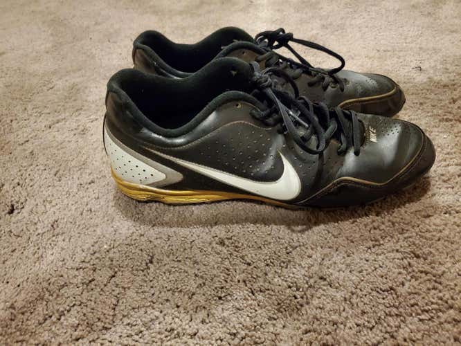 Black and Gold Used Adult Men's Size 12 (Women's 13) Molded Cleats Nike Low Cut