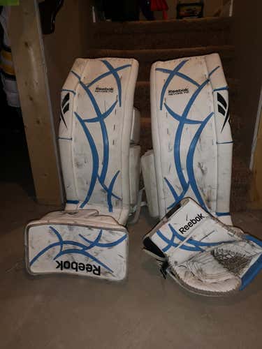 White Used Senior 34" Reebok Regular Revoke Pro Zone Goalie Full Set Pro Stock
