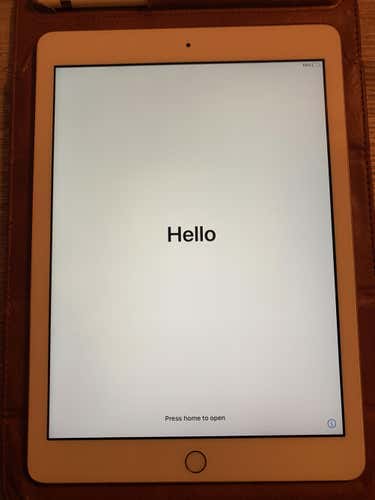 Used Rose Gold 6th Generation Apple iPad with Apple Pencil and Leather Folding Case