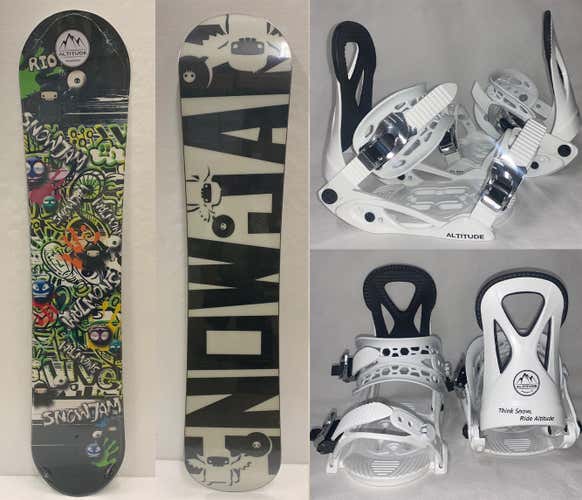 GIRLS SNOWJAM "RIOT" 115CM BEGINNER SNOWBOARD + JR ALTITUDE BINDINGS (WHITE) 3-6