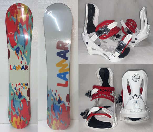 LAMAR "ANGEL" SNOWBOARD 140CM +ALTITUDE BINDINGS WHITE/RED S/M SIZES: 6-8.5