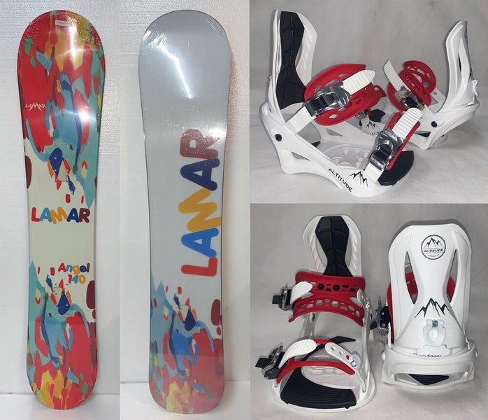LAMAR "ANGEL" SNOWBOARD 140CM +ALTITUDE BINDINGS WHITE/RED S/M SIZES: 6-8.5