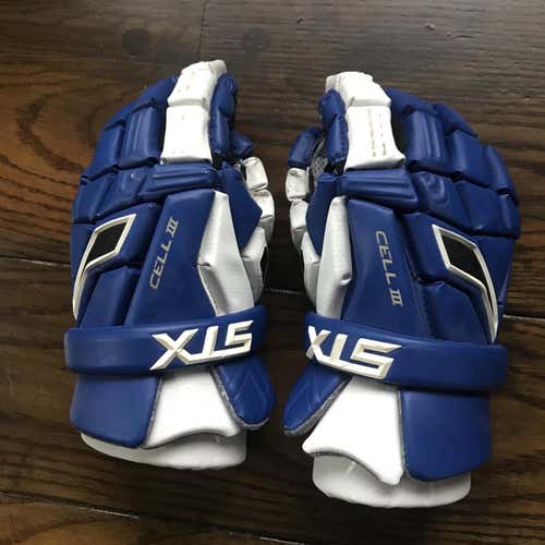 Blue Used Player's STX Cell III 10" Lacrosse Gloves