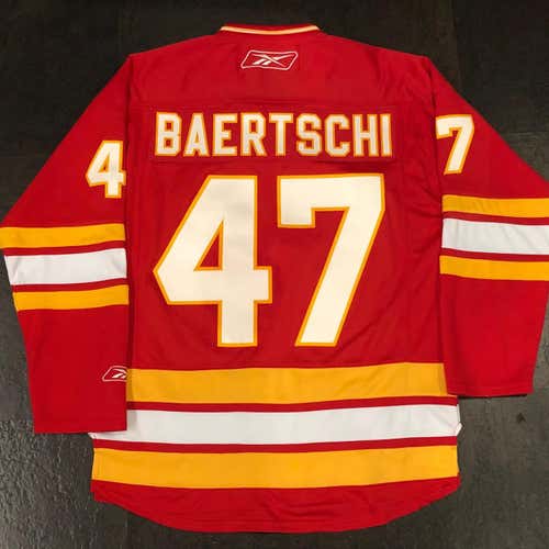 RBK Premier Calgary Flames BAERTSCHI Retro Jersey Large Swiss