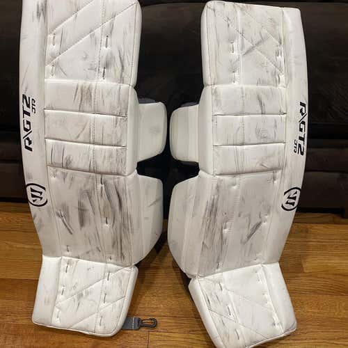 White Junior 28" Warrior Ritual GT2 Goalie Leg Pads