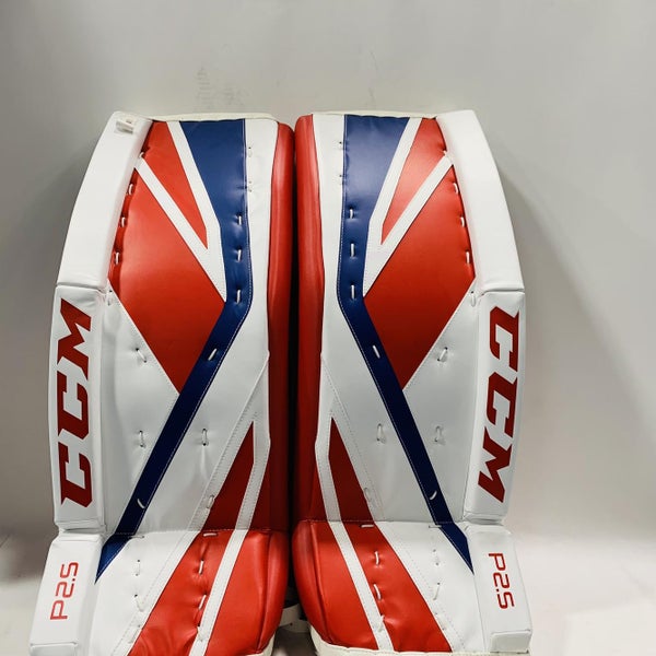 White, Red, & Royal Senior 32+1" CCM Premier P2.5 Goalie Leg Pads