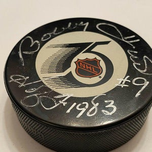 BOBBY HULL 75th Anniversary AUTOGRAPHED Signed NHL Official Game Hockey Puck COA