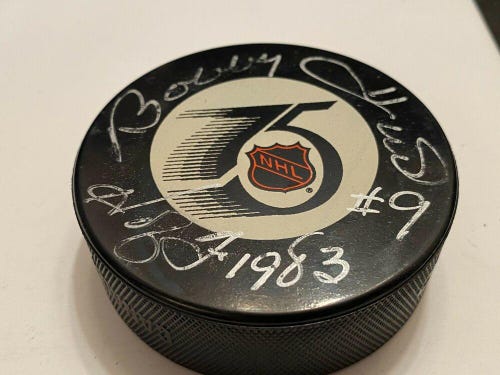 BOBBY HULL 75th Anniversary AUTOGRAPHED Signed NHL Official Game Hockey Puck COA