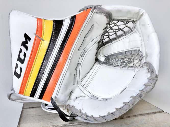 Used | CCM Premier R1.9 Goalie Glove | Senior Game Ready | FLAMES ORANGE YELLOW BLACK