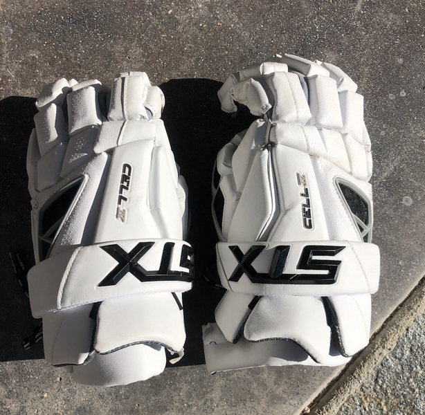 White Used Player's STX Cell IV Lacrosse Gloves 8" - barely used. perfect condition