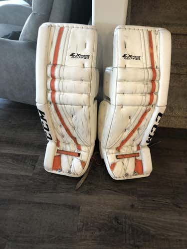 White Used Senior 33" CCM Extreme Flex Pro Goalie Leg Pads Pro Stock