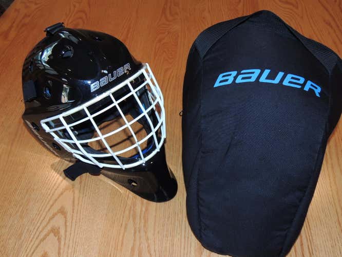 Bauer NME 8 Goalie Mask Fit 2 Black with Certified White Cage, Used Excellent