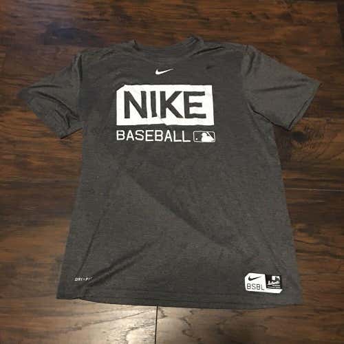 Nike MLB Authentic Collection Baseball Gray Dri Fit logo Tee Size Large