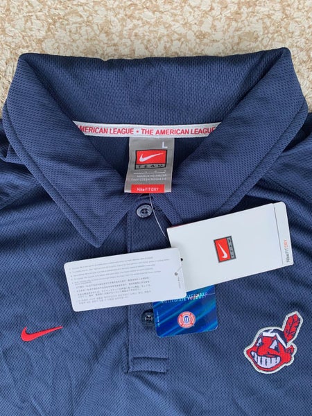 Men's Nike Dri Fit Polo Shirt Cleveland Indians Baseball Blue