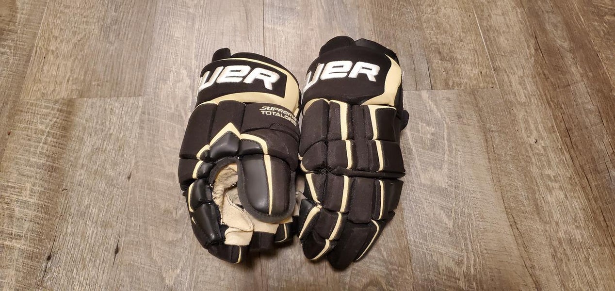Black Used Senior Bauer Supreme TotalOne Gloves 14" Pro Stock
