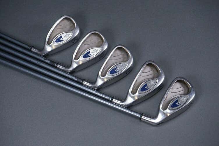 CALLAWAY GOLF HAWK EYE TITANIUM IRONS 5-9 SET, W/ REGULAR FLEX SHAFTS